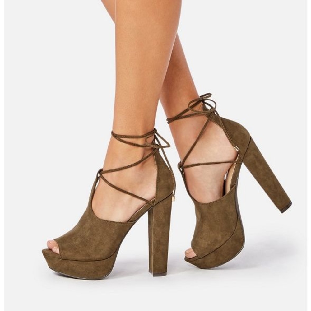 Shawne Platform Heeled Sandal in Olive